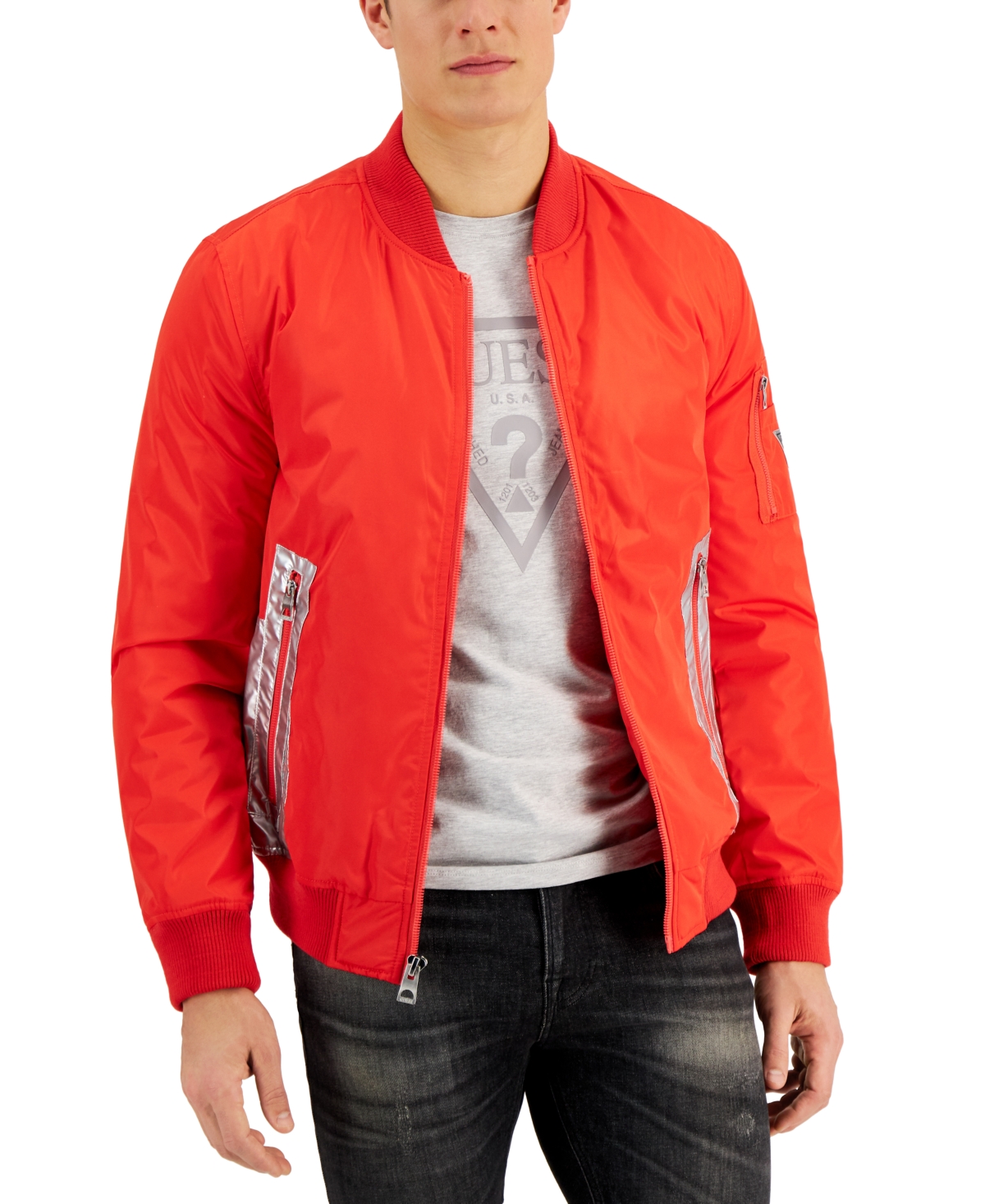 Guess red bomber jacket online