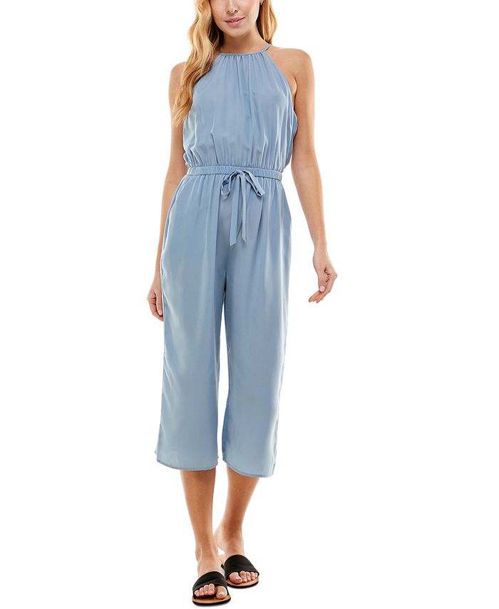 Kingston Grey Juniors' Solid Cropped Keyhole-Back Jumpsuit - Macy's