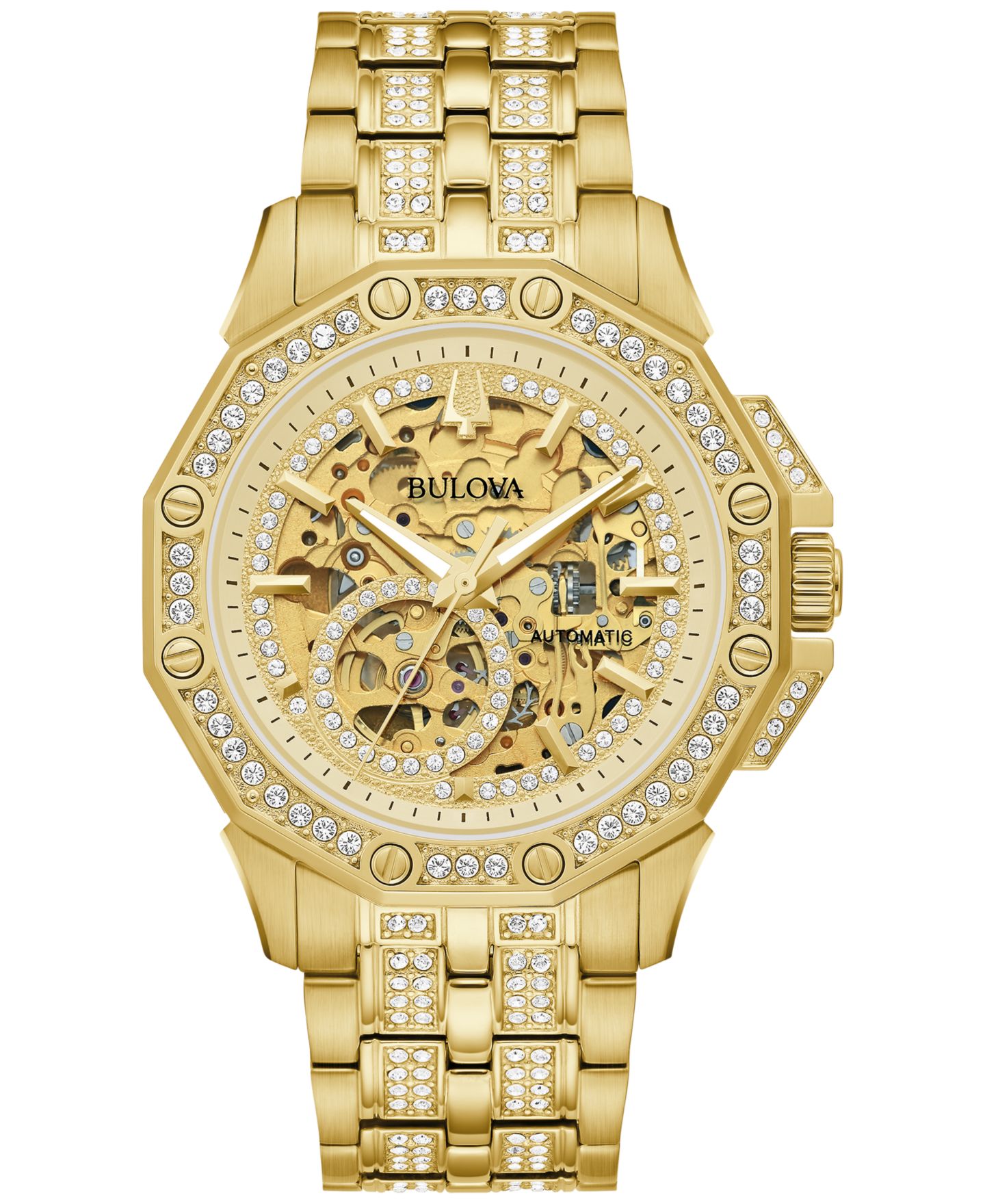 Мужские часы Bulova Octava Automatic Crystal-Accent Gold-Tone Stainless Steel Bracelet Watch 41.7mm — фото 1