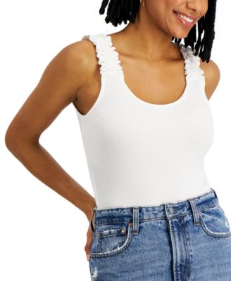 Self Esteem - Juniors' Ribbed Ruffled-Strap Bodysuit