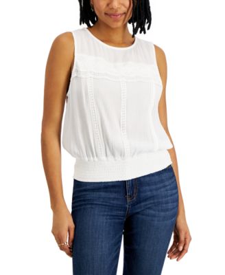 Self Esteem - Juniors' Smocked-Waist Lace-Trim Tank Top