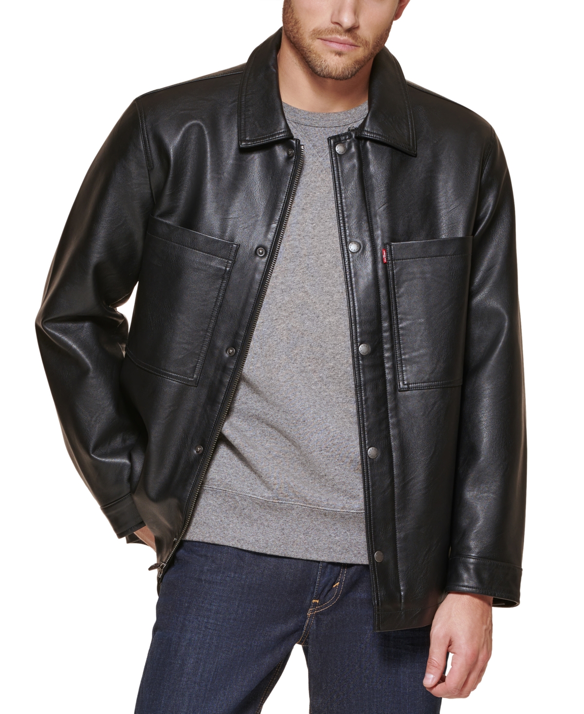 Levi's Men's Faux Leather Oversized Shirt Jacket In Black | ModeSens
