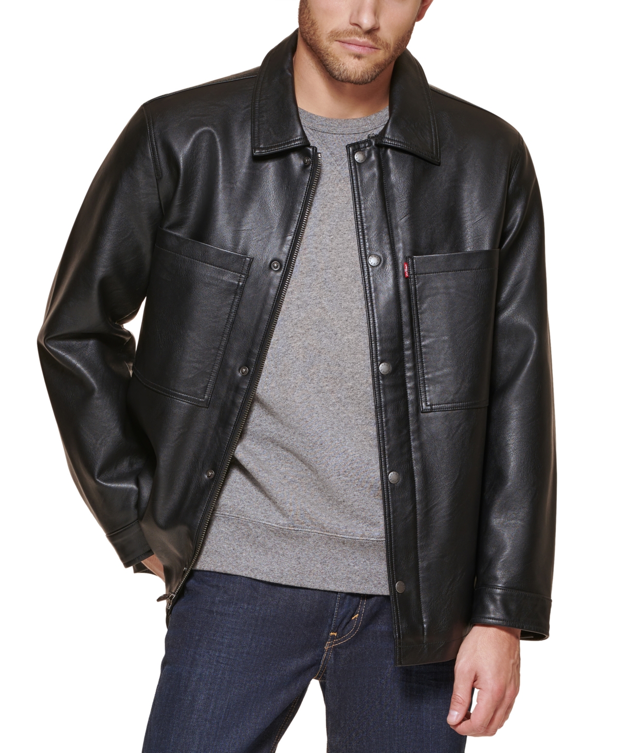 Levis Mens Faux Leather Oversized Shirt Jacket In Black Modesens 