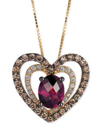 Le Vian - Rhodolite (1 ct. t.w.) and Diamond (5/8 ct. t.w.) Heart Pendant Necklace in 14k Gold