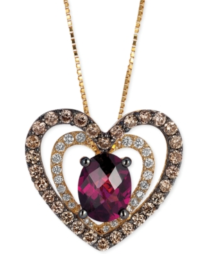 image of Le Vian Raspberry Rhodolite Garnet (1 ct. t.w.) and Diamond (5/8 ct. t.w.) Heart Pendant Necklace in 14k Gold