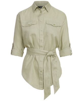 lauren ralph lauren lightweight belted linen shirt