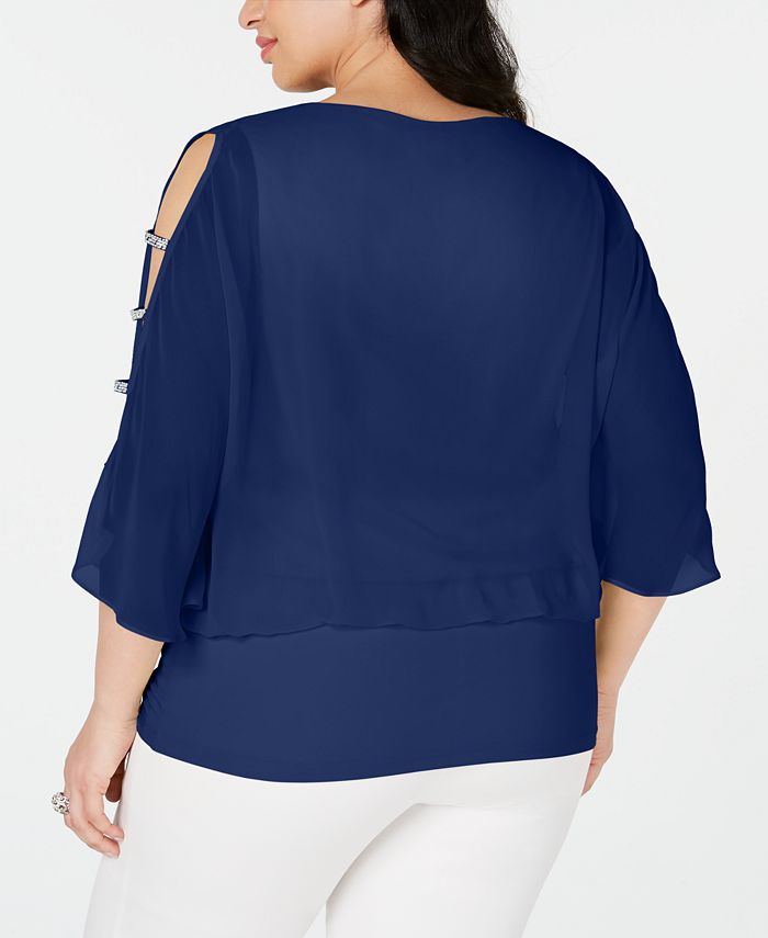 MSK Plus Size Rhinestone-Trim Blouson Top - Macy's