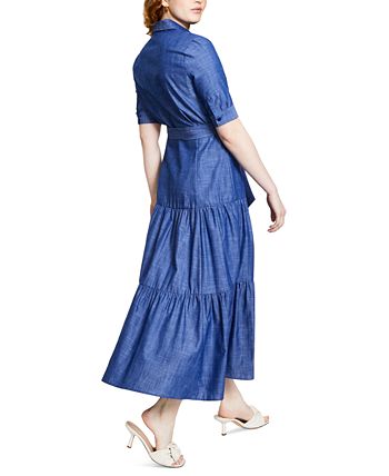 Calvin Klein Chambray Tiered Maxi Shirtdress & Reviews - Dresses - Women -  Macy's