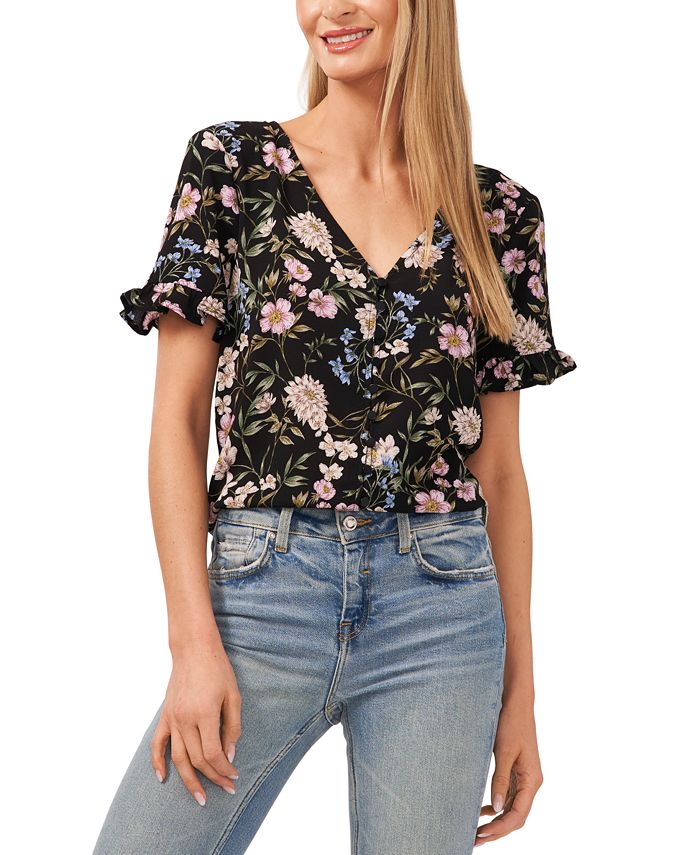 CeCe Women s Botanical Dream Floral Print Ruffle Sleeve Blouse