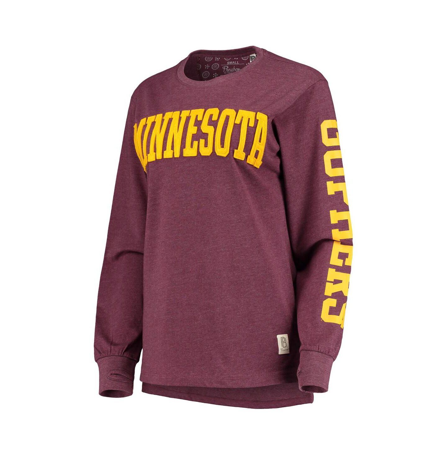 Женская футболка Pressbox Maroon Minnesota Golden Gophers Two-Hit Canyon Long Sleeve — фото 3