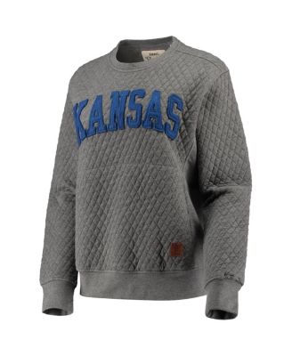 Women's Heathered Gray Kansas Jayhawks Moose Applique Quilted Crewneck Sweatshirt