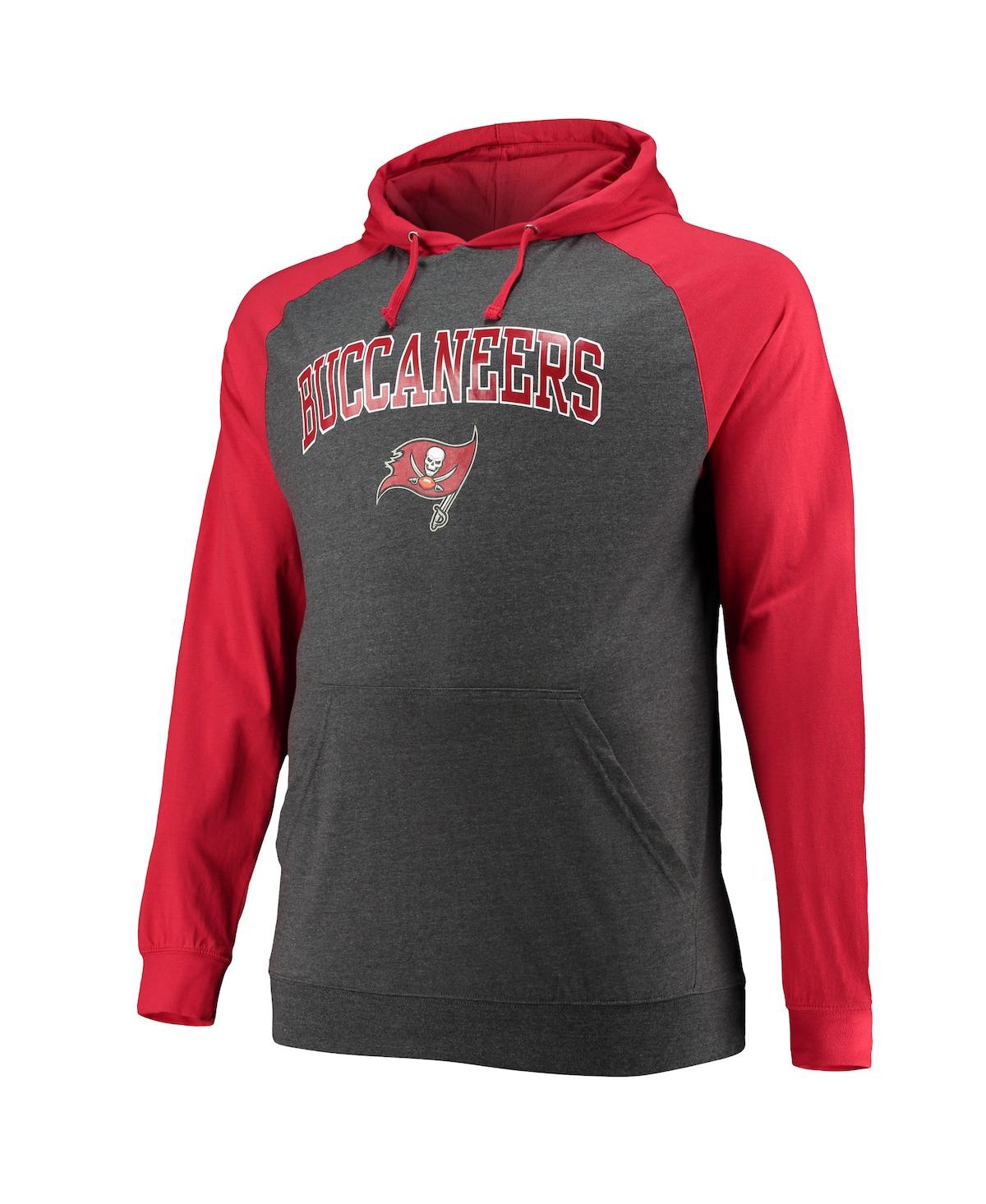 Men's Fanaticsand Heathered Charcoal Tampa Bay Buccaneers Big and Tall Lightweight Raglan Pullover Hoodie - Red, Heathered Charcoal