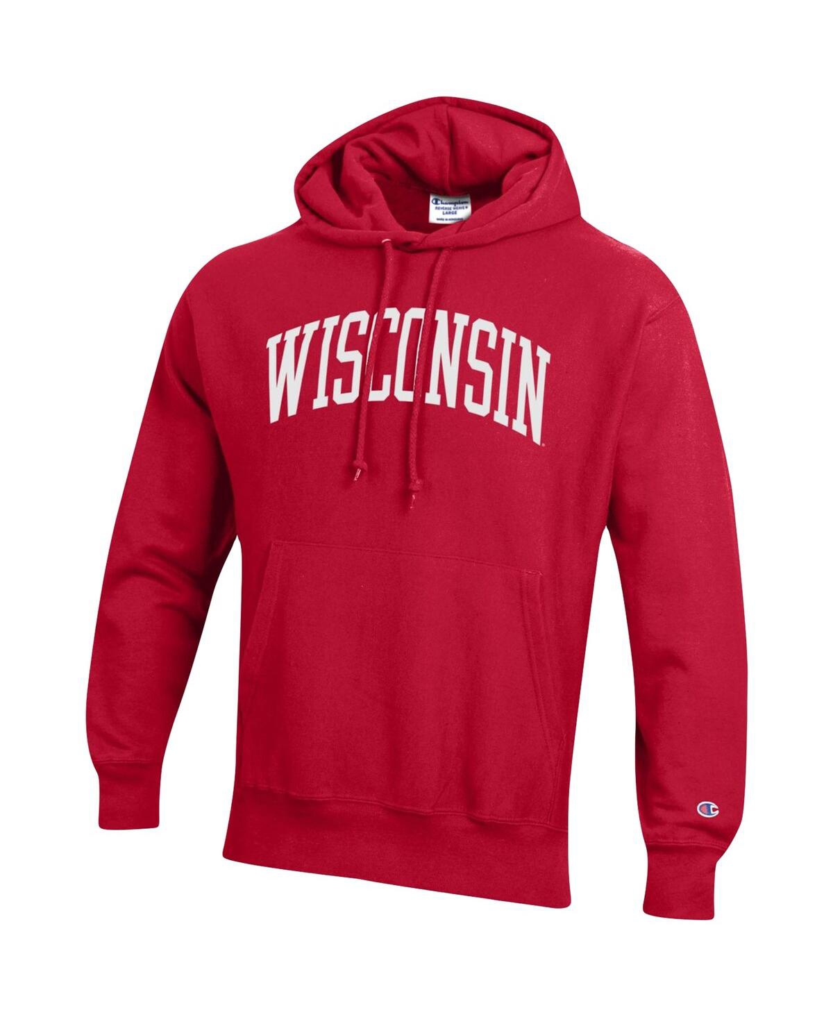 Shop Champion Men's  Red Wisconsin Badgers Team Arch Reverse Weave Pullover Hoodie