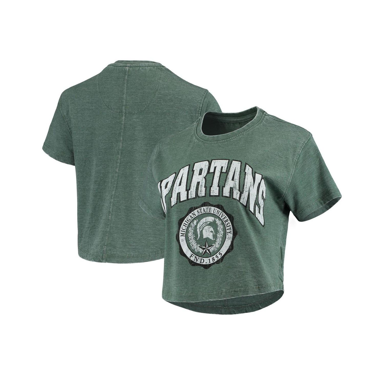 Women's Green Michigan State Spartans Edith Vintage-Like Burnout Crop T-shirt