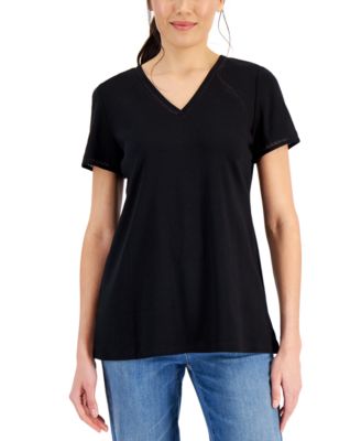 Karen Scott - Women's Cotton Lace-Trimmed Top