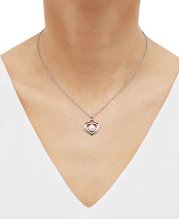 Macy's - Cultured Freshwater Pearl (7mm) & Diamond (1/10 ct. t.w.) Heart Pendant Necklace Sterling Silver, 16" + 2" extender