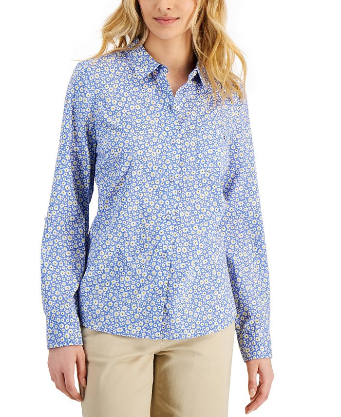 Tommy Hilfiger Women's Floral-Print Cotton Button-Up Shirt - Macy's
