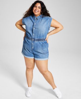 And Now This - Trendy Plus Size Denim Romper