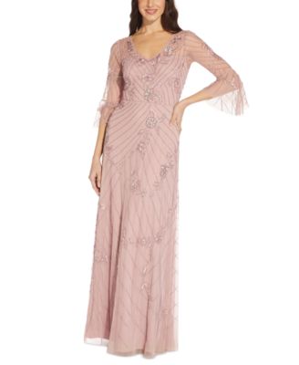 Adrianna Papell Beaded Bell-Sleeve Gown 