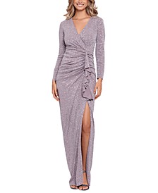 Petite Metallic Ruched Long-Sleeve Gown