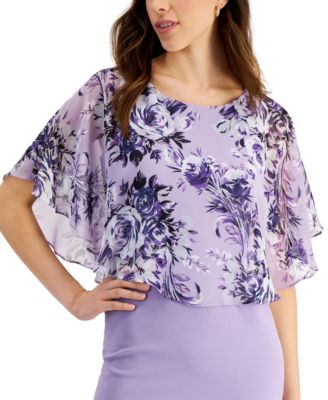 Connected Chiffon-Cape-Overlay Sheath Dress