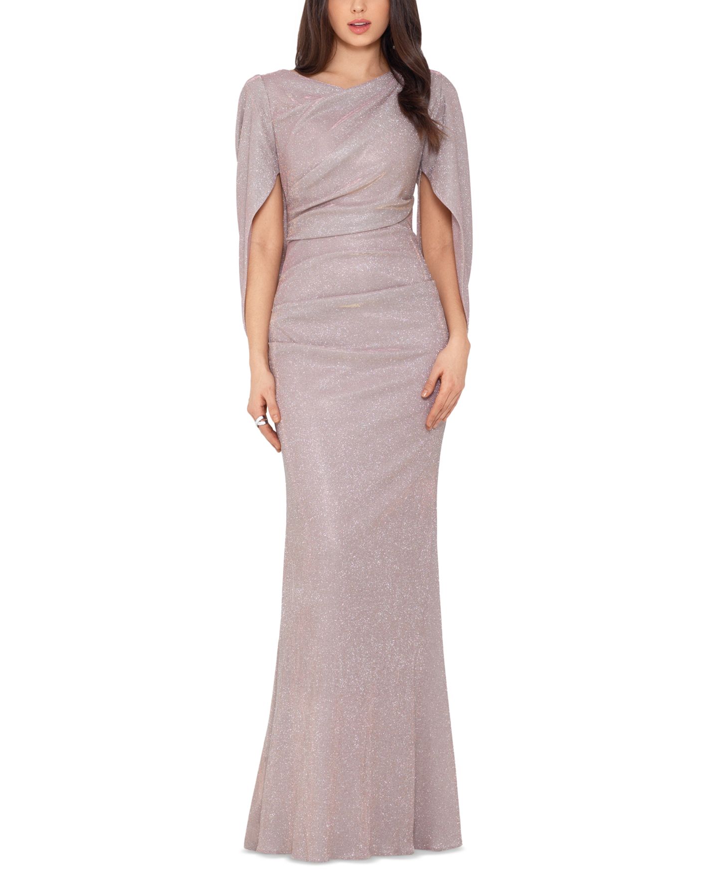 Женские платья Betsy & Adam Petite Cape-Back Metallic Gown, цвет: Белый розовый золотой — фото 1