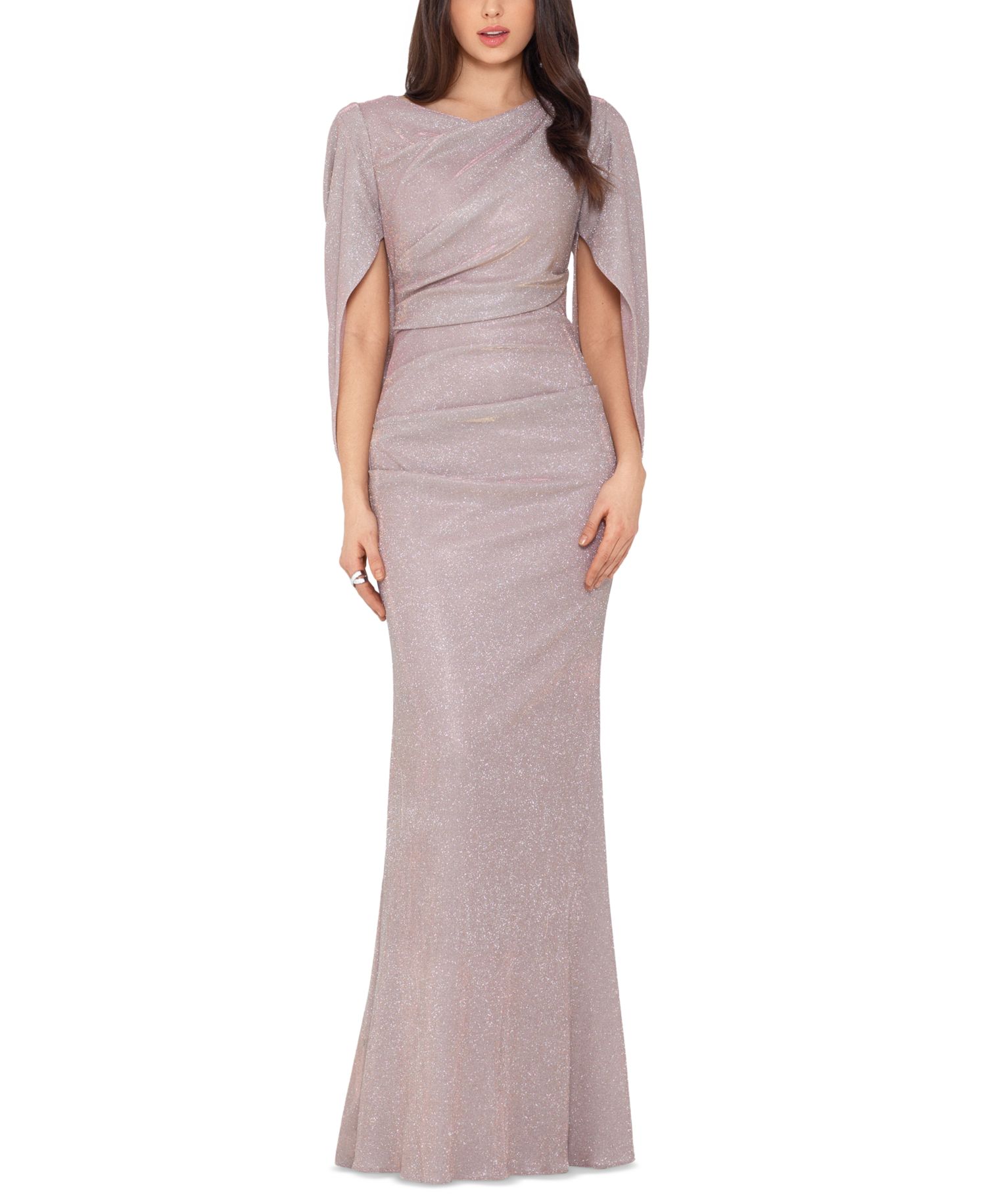 Petite Cape-Back Metallic Gown