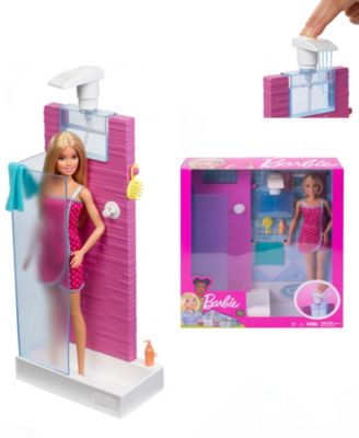 Cerebro Coordinar Islas del pacifico Barbie Spa Bathroom and Working Shower Play Set, 5 Pieces - Macy's