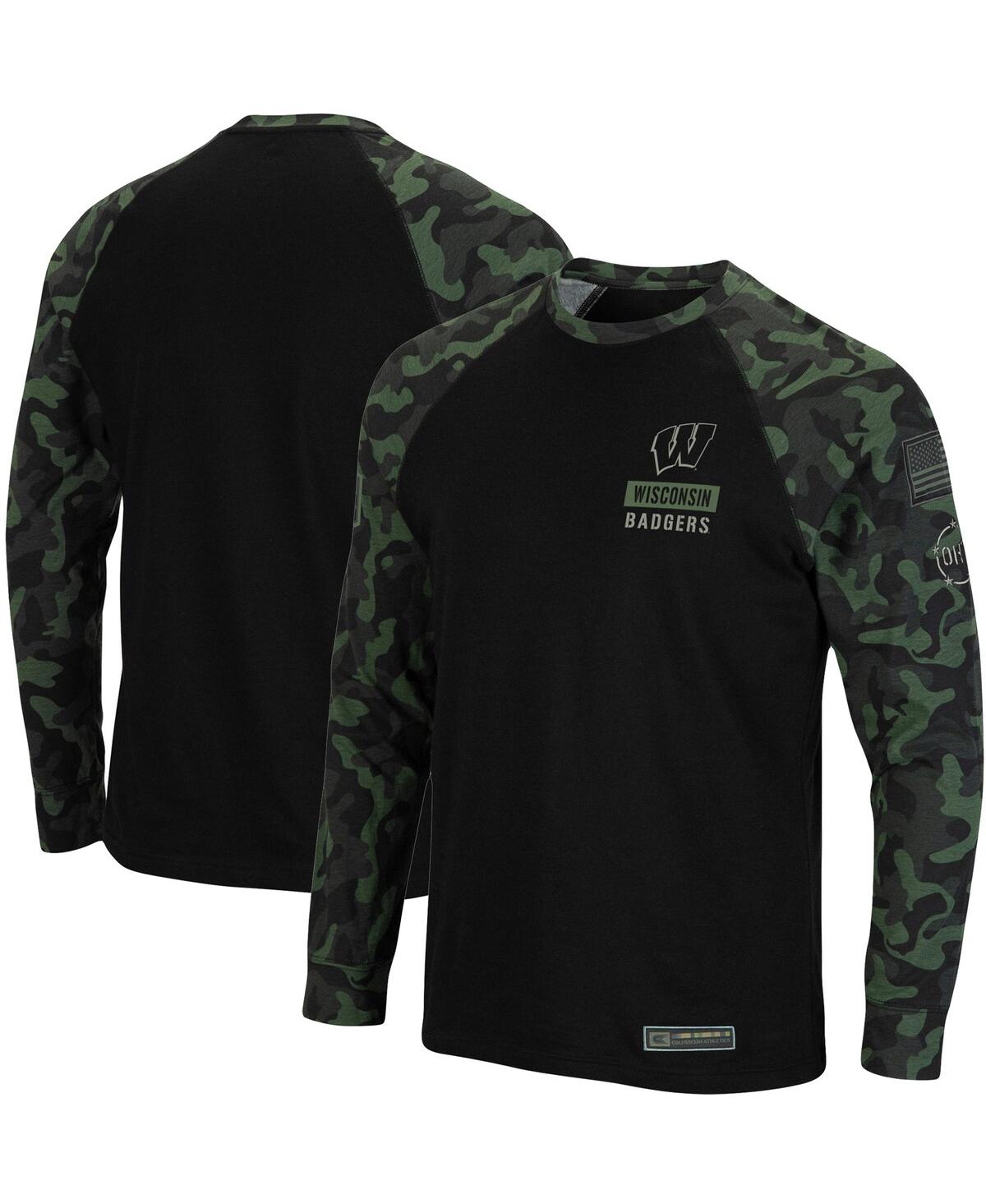 Men's Black Wisconsin Badgers Oht Military-Inspired Appreciation Camo Raglan Long Sleeve T-shirt - Black