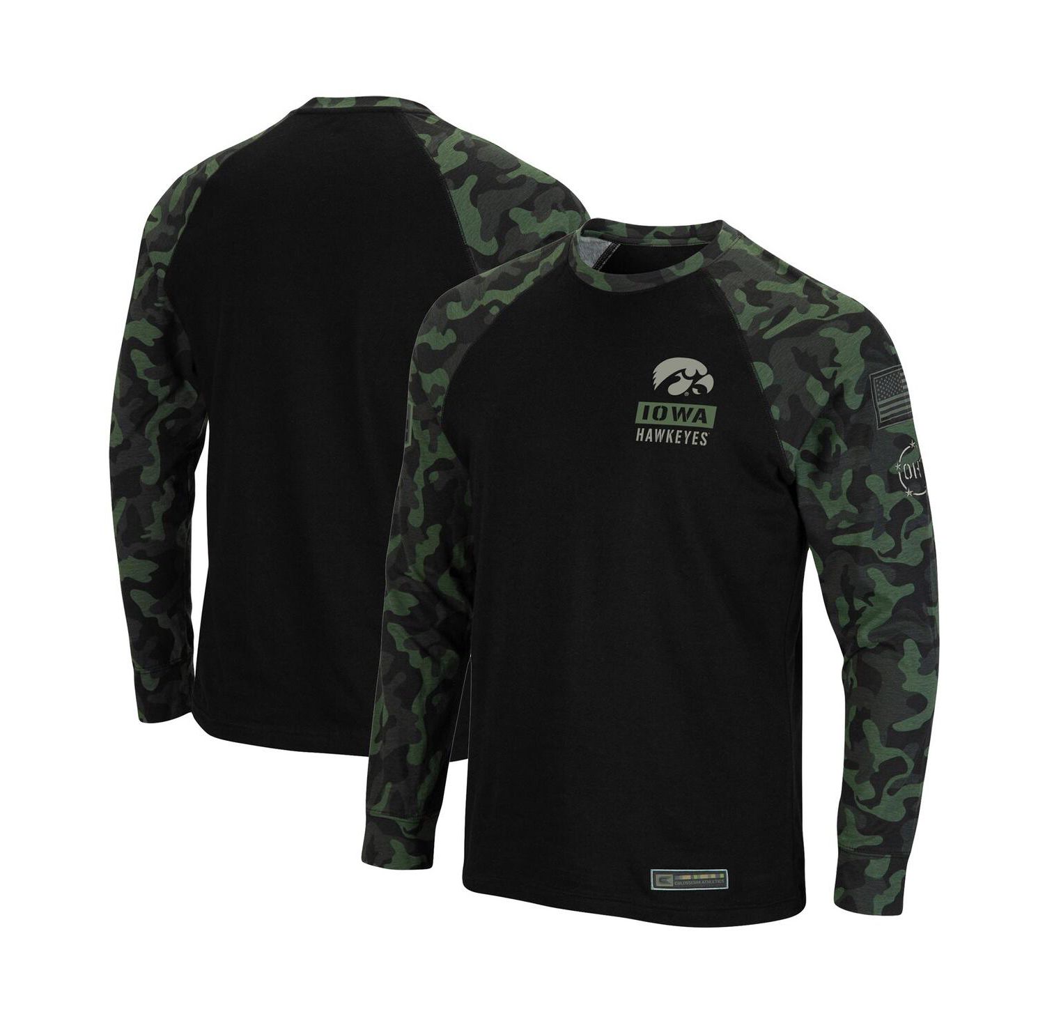 Men's Black Iowa Hawkeyes OHT Military-Inspired Appreciation Camo Raglan Long Sleeve T-shirt