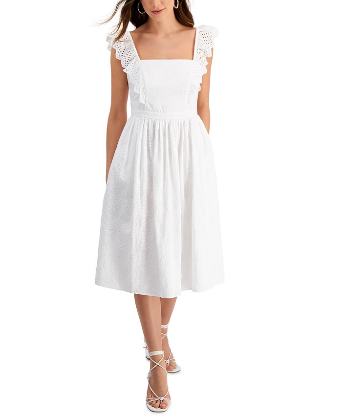 Embroidered flutter clearance sleeve dress