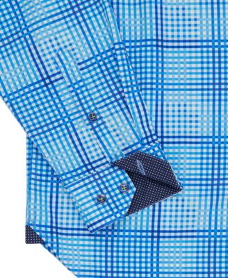 Men's Slim Fit Non-Iron Check-Print Performance Stretch Dress Shirt