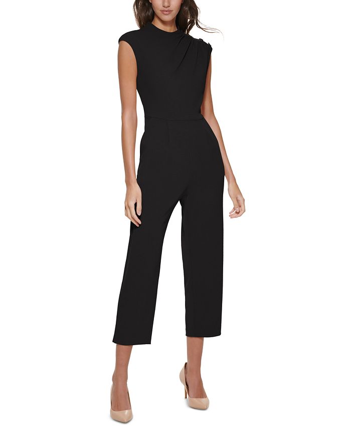 Calvin Klein Button-Shoulder Scuba-Crepe Jumpsuit & Reviews - Pants &  Capris - Women - Macy's