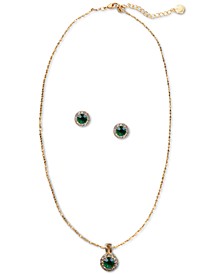 Silver-Tone Halo Pendant Necklace & Stud Birthstone Set, Created for Macy's