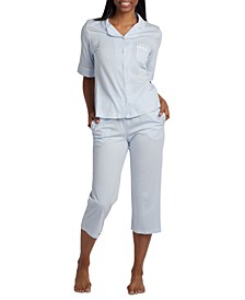 Short-Sleeve Notch Collar Top and Pajama Pants Set