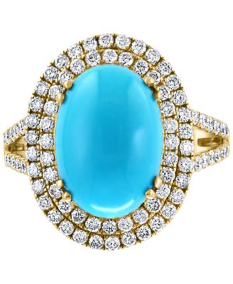 EFFY&reg; Turquoise & Diamond (1 ct. t.w.) Oval Halo Ring in 14k Gold