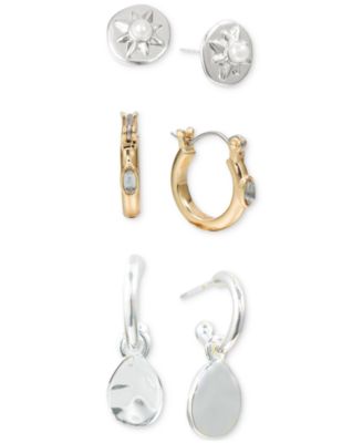 Photo 1 of Style & Co Two-Tone 3-Pc. Set Imitation Pearl & Stone Stud & Hoop Earrings, 