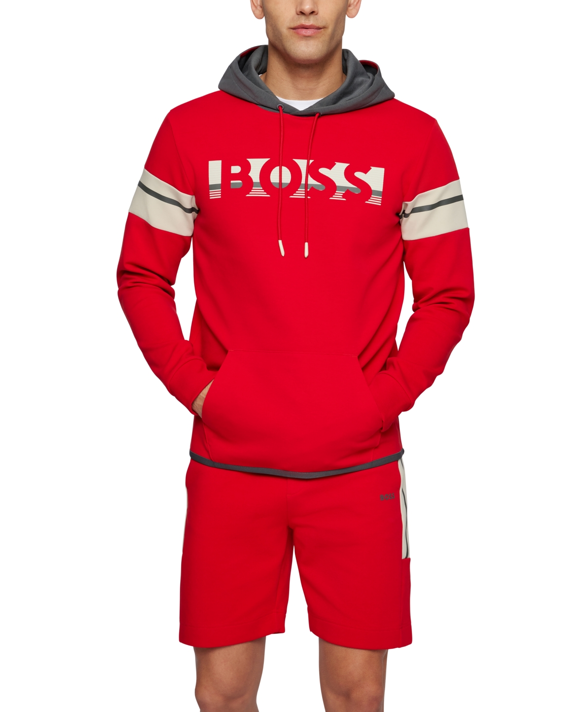 Hugo Boss Boss By  Men's Cotton-blend Hooded Sweatshirt In Medium Red