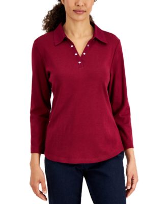 petite long sleeve polo shirts