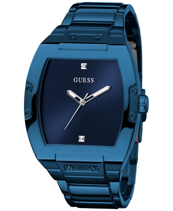 GUESS Men's Diamond Accent Blue-Tone Stainless Steel Bracelet Watch ...