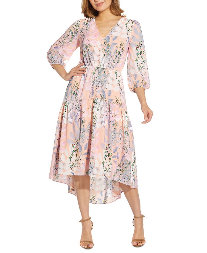 Adrianna Papell Floral-Print Midi Dress - Macy's