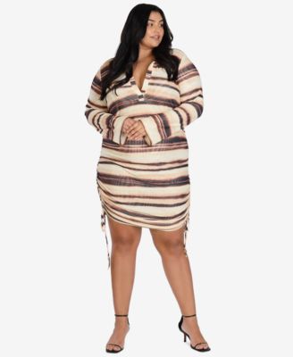 Bar III - Plus Size Striped Ruched Dress