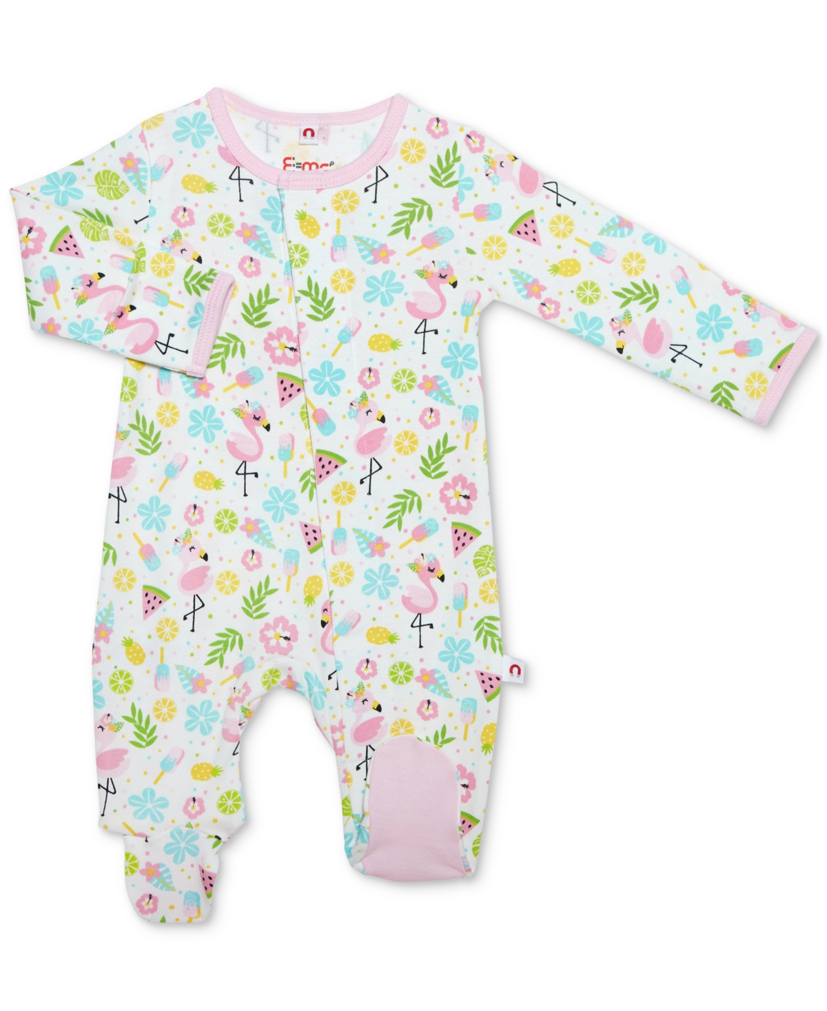 Easy Magnetic Close Baby Girls Magnetic Footed Coverall In Flamingo