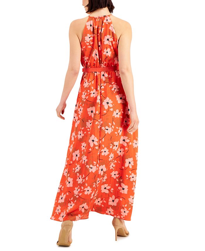 Donna Karan Printed Belted Halter Maxi Dress - Macy's