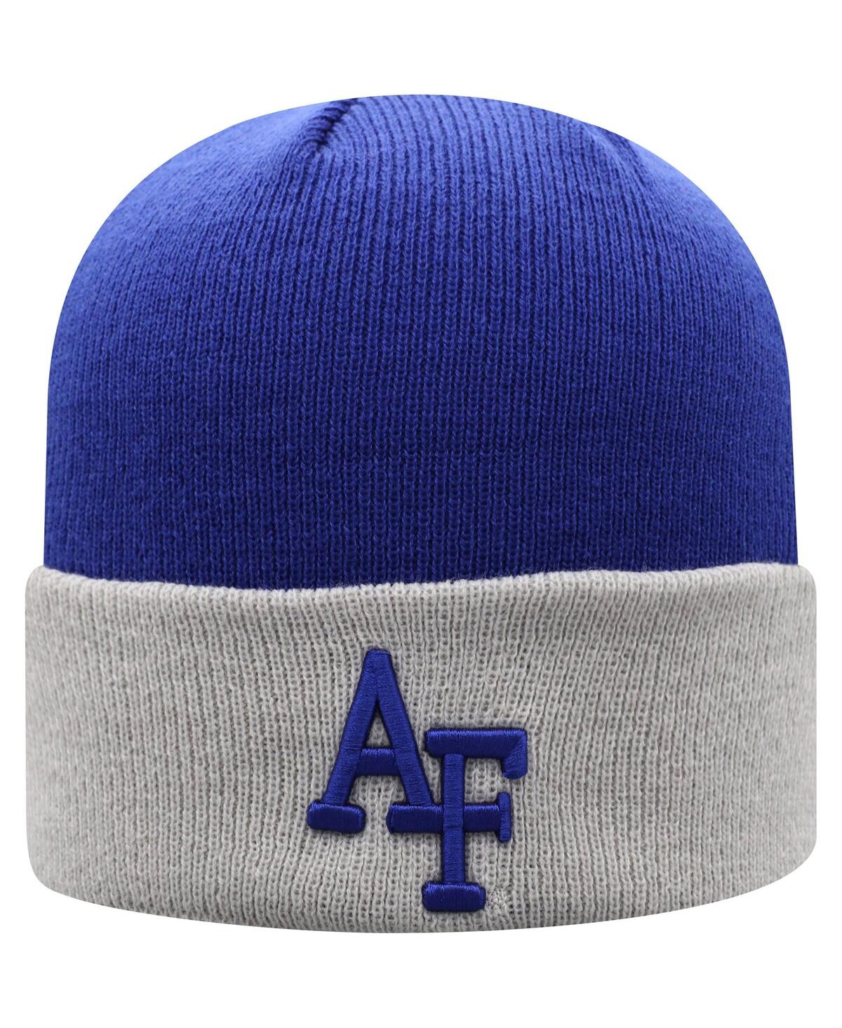 Top Of The World Men's Royal And Gray Air Force Falcons Core 2-tone Cuffed Knit Hat With Pom In Royal,gray