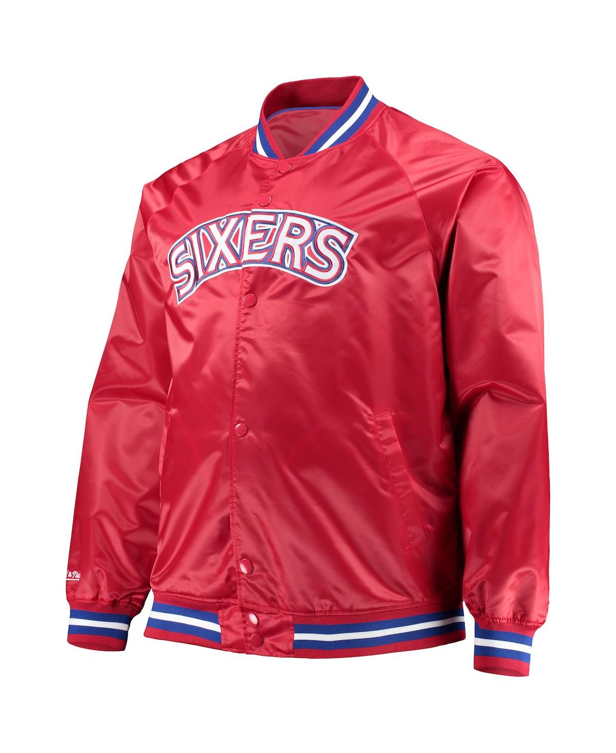 Men's Mitchell & NessPhiladelphia 76Ers Big and Tall Hardwood Classics Raglan Satin Full-Snap Jacket - Red