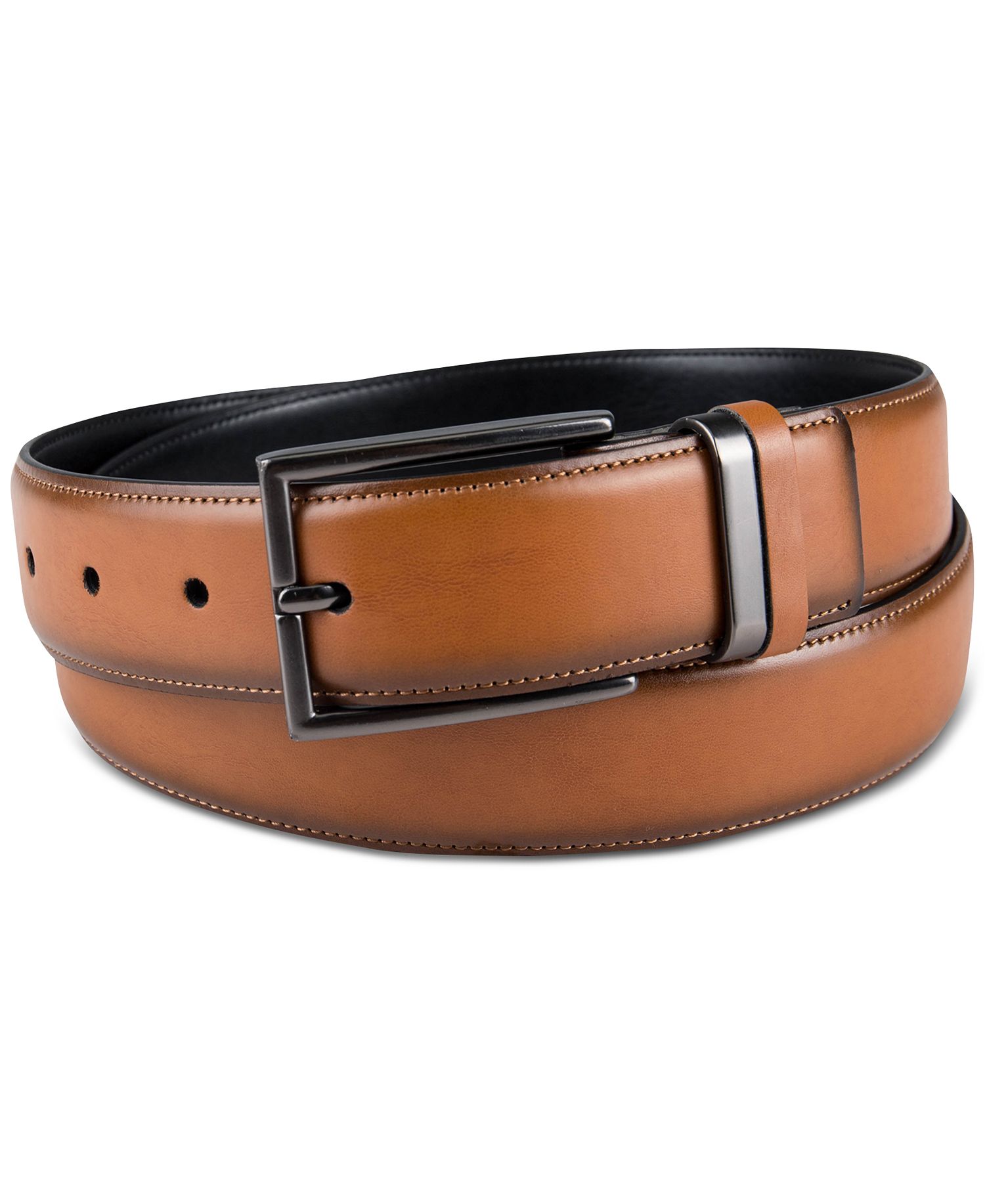 Alfani Men's Burnished Edge and Metal Loop Dress Belt (Tan)