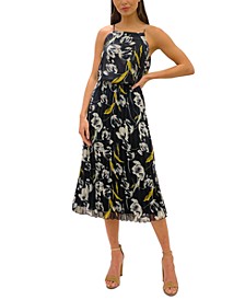 Printed Pleated Chiffon A-Line Dress