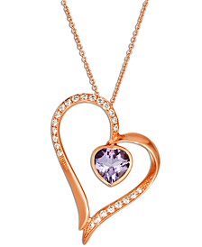 Grape Amethyst (7/8 ct. t.w.) & Nude Diamond (1/4 ct. t.w.) Open Heart Pendant Necklace in 14k Rose Gold, 18" + 2" extender