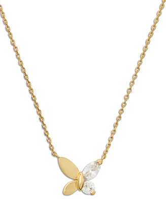 kate spade new york Gold-Tone Crystal Social Butterfly Pendant Necklace, 16